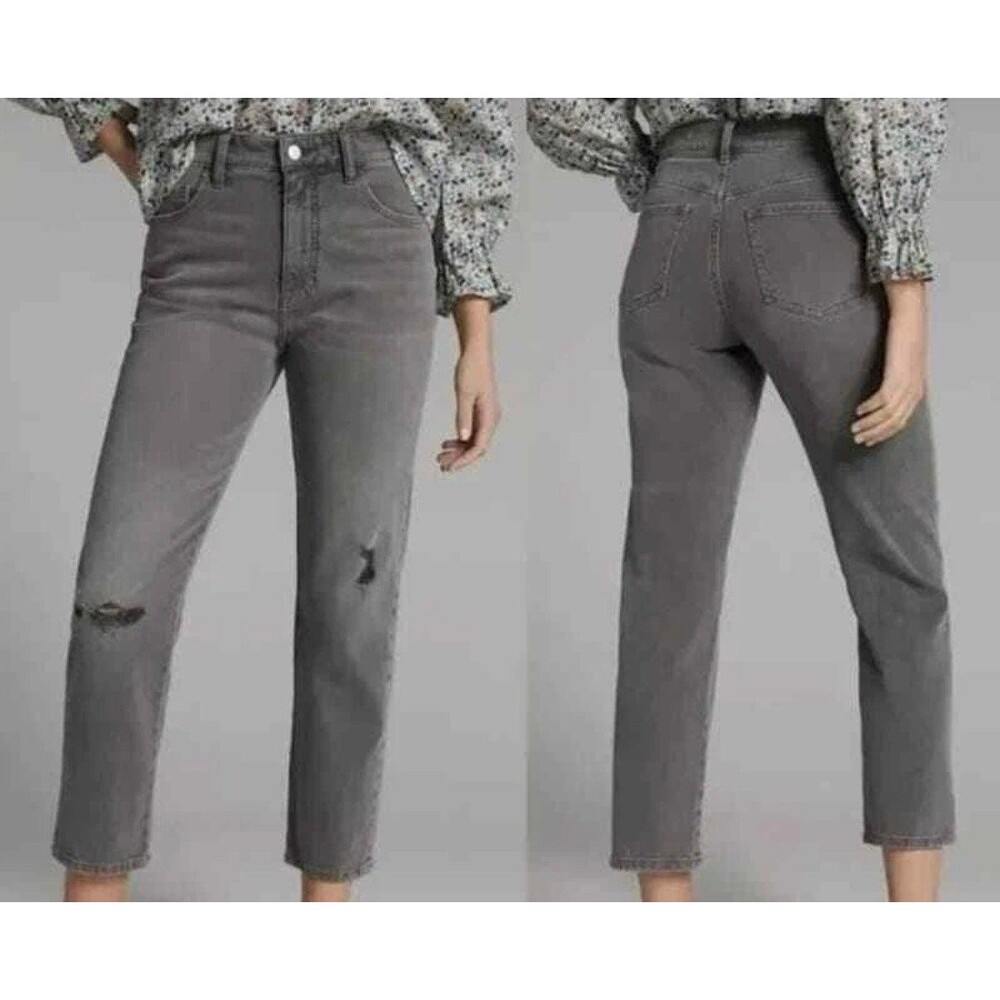 Pilcro Anthropologie High Rise Straight Leg Distressed Gray Jeans 25 Womens